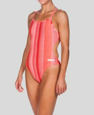 Μαγιό Arena Blended Stripe Challenge Back γυναικεια κοκκινα | 93853541