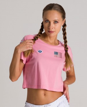 μπλουζακια Arena Corrine Team Crop γυναικεια ροζ | 98156245