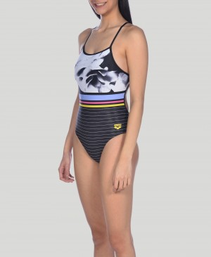 Μαγιό Arena Dark Floral Stripes Accelerate Back γυναικεια ασπρα | 17813479