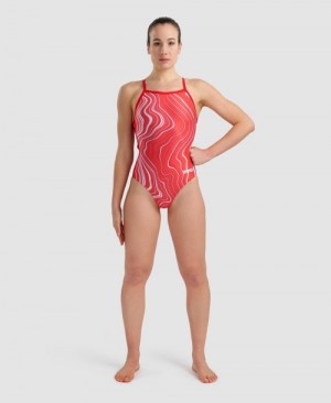 Μαγιό Arena Marbled Lightdrop Back γυναικεια κοκκινα | 33584123