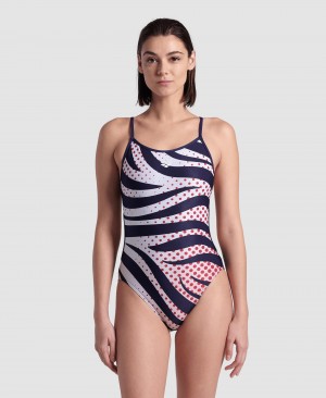 Μαγιό Arena Multi Stripes δαντελα Back Swimsuit γυναικεια σκουρο μπλε | 60049253