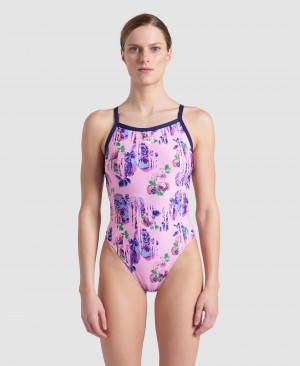 Μαγιό Arena Rose Textures Xcross Back γυναικεια μαυρα | 63279957