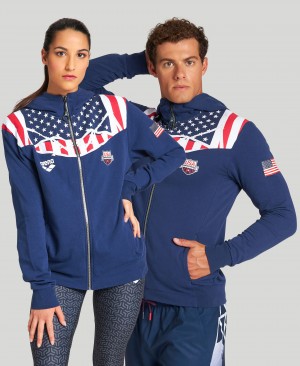 Μπουφαν Arena USA Swimming Team Kit Κουκουλοφόρος Zip γυναικεια μπλε | 73231486