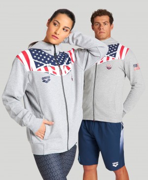 Μπουφαν Arena USA Swimming Team Kit Κουκουλοφόρος Zip ανδρικα γκρι | 86049894
